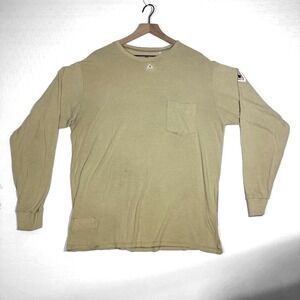 Bulwark Mens XL Tan Long Sleeve Flame Resistant Pocket T-Shirt Khaki WORKWEAR
